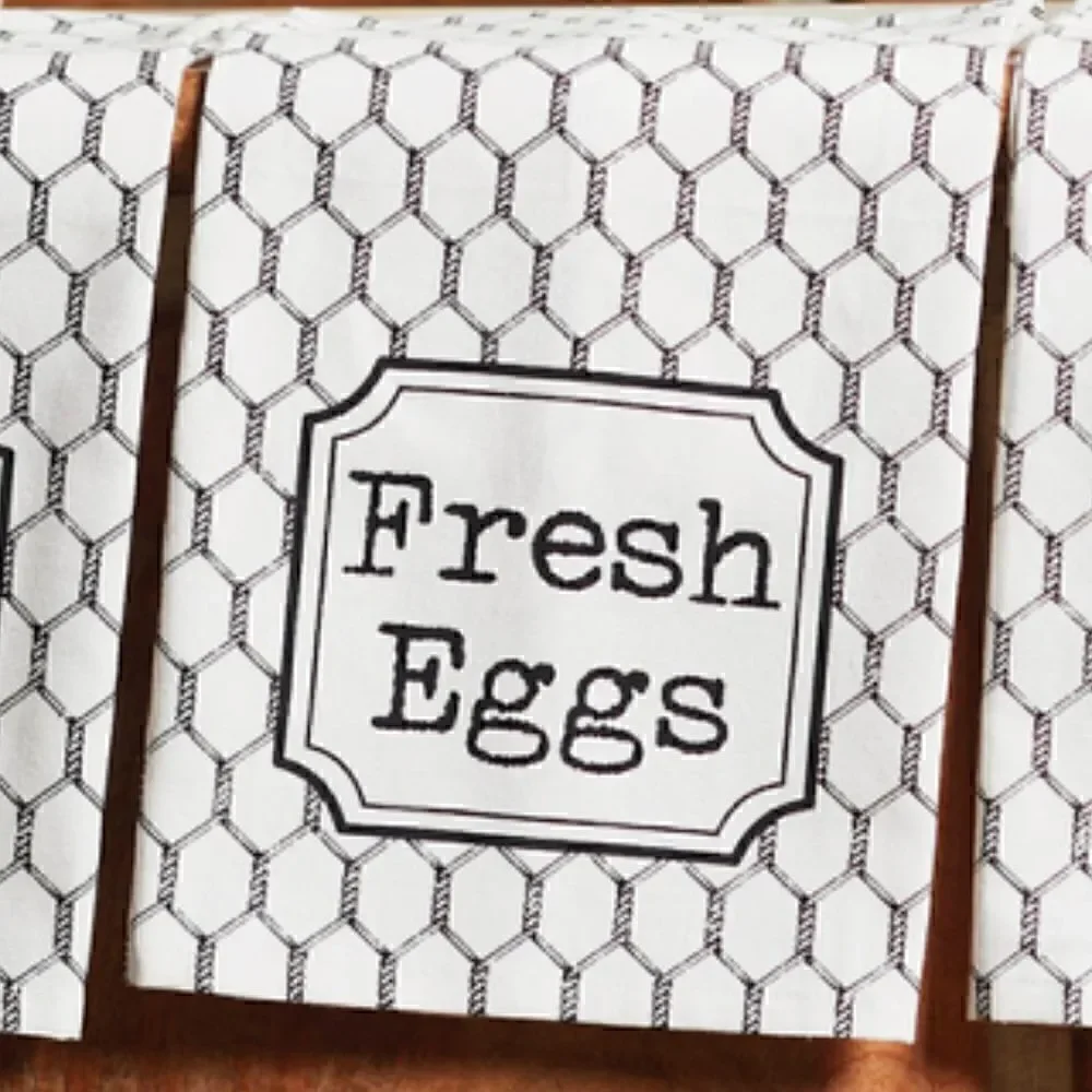NEW! Farmhouse Set of 3 Cotton Kitchen Towels Chicken Eggs Rooster Wire Country